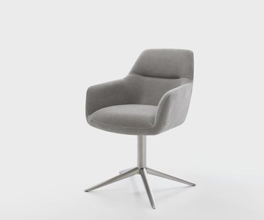 DELIFE Draaistoel Pejo-Flex zachte stof met structuur grijs kruispoot roestvrij staal 360° draaibaar rocker-functie pocketveer kern