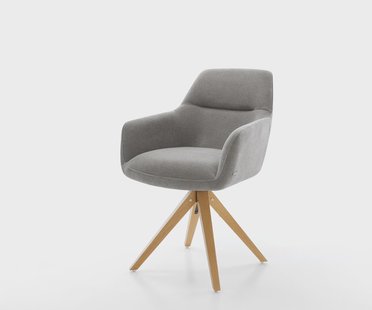 DELIFE Draaistoel Pejo-Flex zachte stof met structuur grijs houten frame hoekig natuur 180° draaibaar pocketveer kern