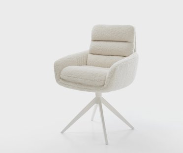 DELIFE Draaistoel Abelia-Flex met armleuning teddy beige kruisframe breed wit 360° draaibaar rocker-functie