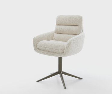 DELIFE Draaistoel Abelia-Flex met armleuning teddy beige kruispoot afwerking met titanium 360° draaibaar rocker-functie