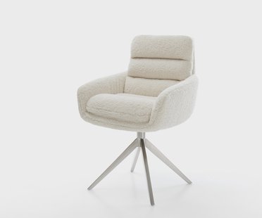DELIFE Draaistoel Abelia-Flex met armleuning teddy beige kruisframe breed roestvrij staal 360° draaibaar rocker-functie