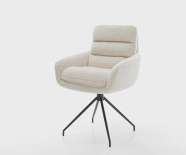 DELIFE Eetkamerstoel Abelia-Flex met armleuning teddy beige kruisframe conisch zwart