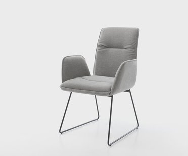 DELIFE Eetkamerstoel Vinja-Flex zachte stof met structuur grijs slipframe zwart