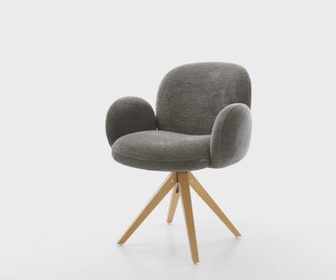 DELIFE Draaistoel Nube-Flex met armleuning bouclé zacht mud houten frame hoekig natuur 180° draaibaar pocketveer kern