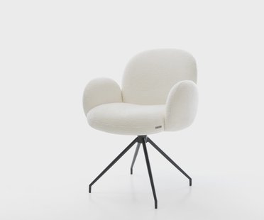 DELIFE Eetkamerstoel Nube-Flex met armleuning bouclé zacht beige kruisframe conisch zwart pocketveer kern