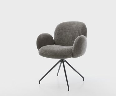 DELIFE Eetkamerstoel Nube-Flex met armleuning bouclé zacht mud kruisframe conisch zwart pocketveer kern