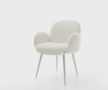 DELIFE Eetkamerstoel Nube-Flex met armleuning bouclé zacht beige 4-poot conisch roestvrij staal pocketveer kern