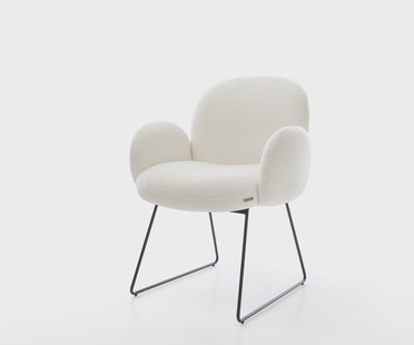 DELIFE Eetkamerstoel Nube-Flex met armleuning bouclé zacht beige slipframe zwart pocketveer kern