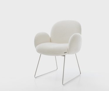 DELIFE Eetkamerstoel Nube-Flex met armleuning bouclé zacht beige slipframe roestvrij staal pocketveer kern