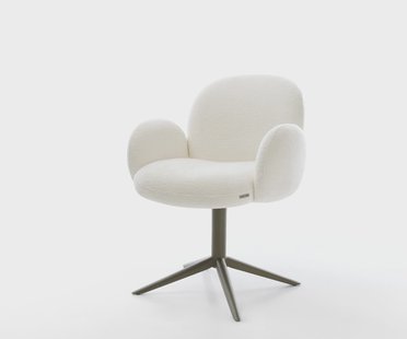 DELIFE Draaistoel Nube-Flex met armleuning bouclé zacht beige kruispoot afwerking met titanium 360° draaibaar rocker-functie pocketveer kern