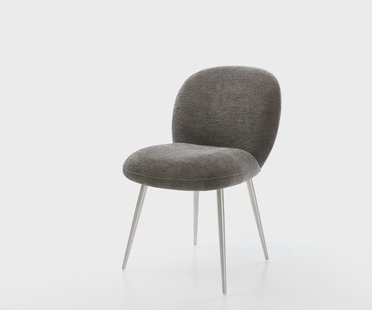 DELIFE Eetkamerstoel Nube-Flex bouclé zacht mud 4-poot conisch roestvrij staal pocketveer kern