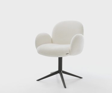 DELIFE Draaistoel Nube-Flex met armleuning bouclé zacht beige kruispoot zwart 360° draaibaar rocker-functie pocketveer kern