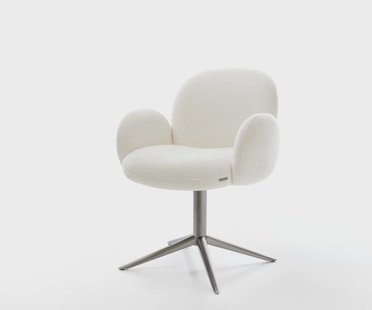 DELIFE Draaistoel Nube-Flex met armleuning bouclé zacht beige kruispoot grafiet 360° draaibaar rocker-functie pocketveer kern