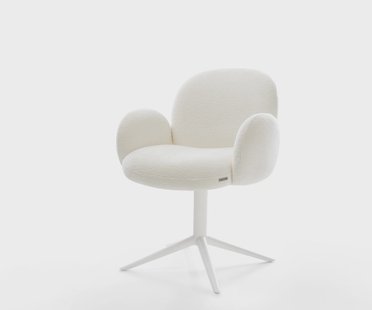 DELIFE Draaistoel Nube-Flex met armleuning bouclé zacht beige kruispoot wit 360° draaibaar rocker-functie pocketveer kern