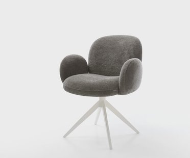 DELIFE Draaistoel Nube-Flex met armleuning bouclé zacht mud kruisframe breed wit 360° draaibaar rocker-functie pocketveer kern