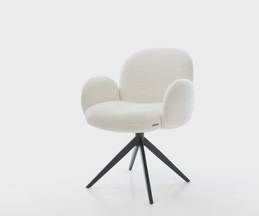 DELIFE Draaistoel Nube-Flex met armleuning bouclé zacht beige kruisframe breed zwart 360° draaibaar rocker-functie pocketveer kern