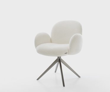 DELIFE Draaistoel Nube-Flex met armleuning bouclé zacht beige kruisframe breed grafiet 360° draaibaar rocker-functie pocketveer kern