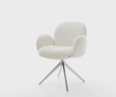 DELIFE Draaistoel Nube-Flex met armleuning bouclé zacht beige kruisframe breed roestvrij staal 360° draaibaar rocker-functie pocketveer kern