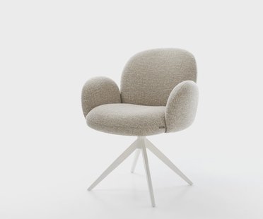 DELIFE Draaistoel Nube-Flex met armleuning geweven stof beige kruisframe breed wit 360° draaibaar rocker-functie pocketveer kern