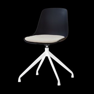 Nola-Liv draaibare eetkamerstoel zwart met naturelbeige zitkussen - wit onderstel