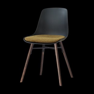 Nena-Liv eetkamerstoel zwart met mosgroen zitkussen - walnoot houten onderstel