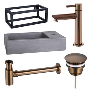 Fortifura Fuente fonteinset - 40x20x23.5cm - 1 kraangat - zwarte frame - fonteinkraan koper - beton SW970033/SW799405/SW799403/SW373151/SW405221