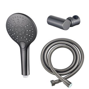 Fortifura Calvi Handdoucheset - Ø12 - rond - 3 straalsoorten - met houder - met anti twist slang - 150cm - Geborsteld Gunmetal PVD SW799451/SW720568/SW706207