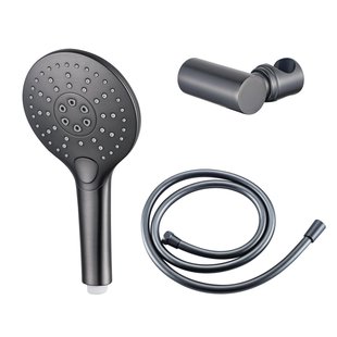 Fortifura Calvi Handdoucheset - Ø12 - rond - 3 straalsoorten - met houder - met gladde slang - 150cm - Geborsteld Gunmetal PVD SW799451/SW720568/SW721165