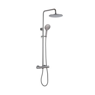 Fortifura Calvi Regendoucheset - thermostatisch - 25cm hoofddouche - metalen slang - ronde handdouche - Geborsteld Gunmetal PVD SW1159500 SW799451