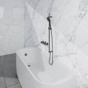 Fortifura Nebbio Badcombinatie-set - thermostaatkraan - glijstang met geïntegreerde wandaansluitbocht - metalen doucheslang - ronde handdouche - badvulcombinatie - geborsteld gunmetal PVD SW1183068 SW1111532 SW706207 SW799451 SW1108811 SW