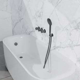 Fortifura Nebbio Badcombinatie-set - thermostaatkraan - wandaansluitbocht met handdouchehouder - gladde doucheslang - ronde handdouche - badvulcombinatie - geborsteld gunmetal PVD SW1183068 SW1183076 SW1183081 SW766536 SW721165 SW