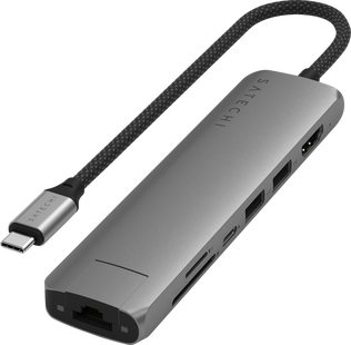 Satechi Usb C 7-in-1 Slim Multiport Adapter met Ethernet Space Grey
