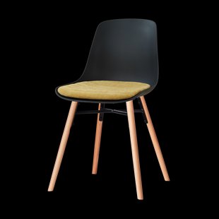 Nena-Liv eetkamerstoel zwart met warm oker zitkussen - houten onderstel