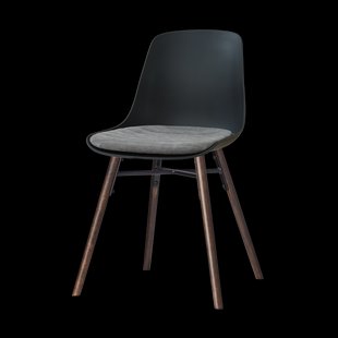 Nena-Liv eetkamerstoel zwart met zeegrijs zitkussen - walnoot houten onderstel