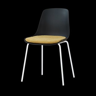 Nora-Liv eetkamerstoel zwart met warm oker zitkussen - wit onderstel