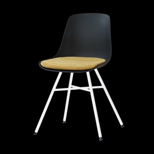 Noa-Liv eetkamerstoel zwart met warm oker zitkussen - wit onderstel