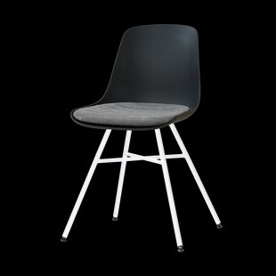 Noa-Liv eetkamerstoel zwart met zeegrijs zitkussen - wit onderstel