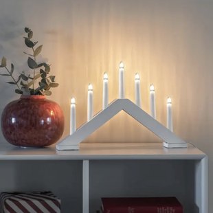 Konstsmide kerstverlichting - houten kerst kandelaar - 40,5 x 5 x 26,5 cm - mat beige