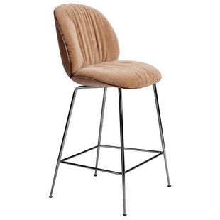 Gubi Beetle Barkruk 75cm Met Zwart Chroom Onderstel Veneer Shell