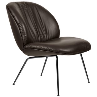 Gubi Beetle Lounge Fauteuil Met Zwart Onderstel Zwart Leer