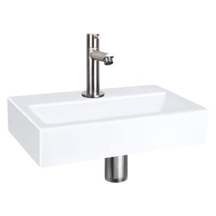 QeramiQ Fuente fonteinset - 38x24cm - 1 kraangat - keramiek - fonteinkraan RVS geborsteld - glans wit SW696237/SW696207/SW696217/SW21912