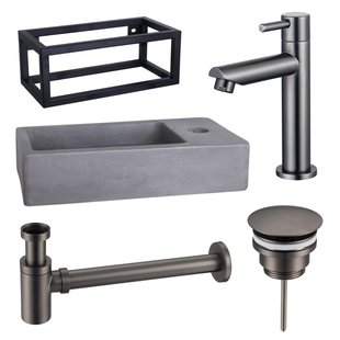 Fortifura Fuente fonteinset - 40x20x23.5cm - 1 kraangat - zwart frame - fonteinkraan gunmetal - beton SW696237/SW696207/SW696217/SW373151/SW405221