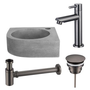 Fortifura Fuente fonteinset - 31.5x31.5x10cm - 1 kraangat - hoek - fonteinkraan gunmetal - beton SW696237/SW696207/SW696217/SW642464