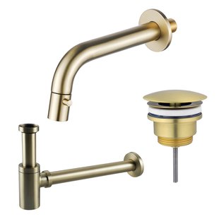 Fortifura Calvi Fonteinkraanset - inbouw - uitloop 18cm - inkortbaar - sifon - always open plug -PVD - Geborsteld Messing PVD (Goud) SW1108830/SW696208/SW696218