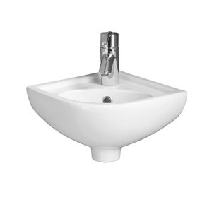 Nemo Start Star hoekhandwasbakje wand 360 x 440 x 195 mm porselein wit afvoergat D45 mm doorgestoken centraal kraangat D35 mm met overloop CO2601AWHA