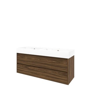 Proline Loft badkamermeubelset - 140x46x62cm - porselein Loft wastafel - 2 kraangaten - symmetrisch - MFC Cabana oak/Glans wit 1817483