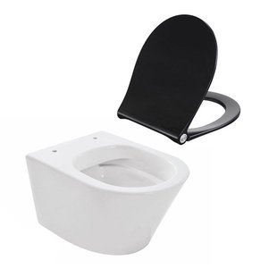 Wiesbaden Vesta compact spoelrandloos wandcloset 47cm wit met softclose en quickrelease zitting zwart 32.3433