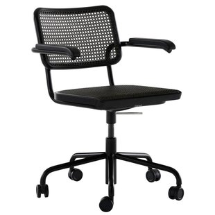 Thonet S64 VDR Bureaustoel Gevlochten Riet Zwart Zwart Onderstel