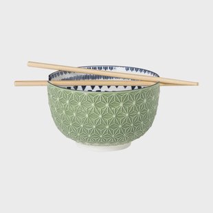 Schaaltje met eetstokjes Axel - groen/blauw - ø15x9 cm