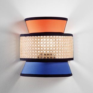 Luce Ambiente Design wandlamp Gazebo, oranje/blauw/naturel, 24 cm, stof/rotan